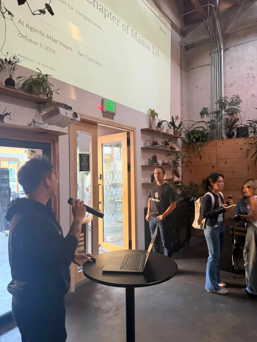 Presentación durante AI Agents After Hours: The Next Chapter of Manus, en San Francisco