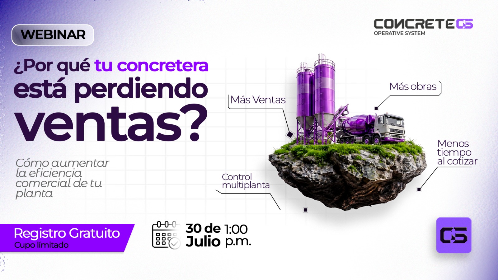 ¿Por qué tu concretera está perdiendo ventas? Proceso de cotización, tasa de cierre y eficiencia comercial — webinar de ConcreteOS y Teseo Data Lab