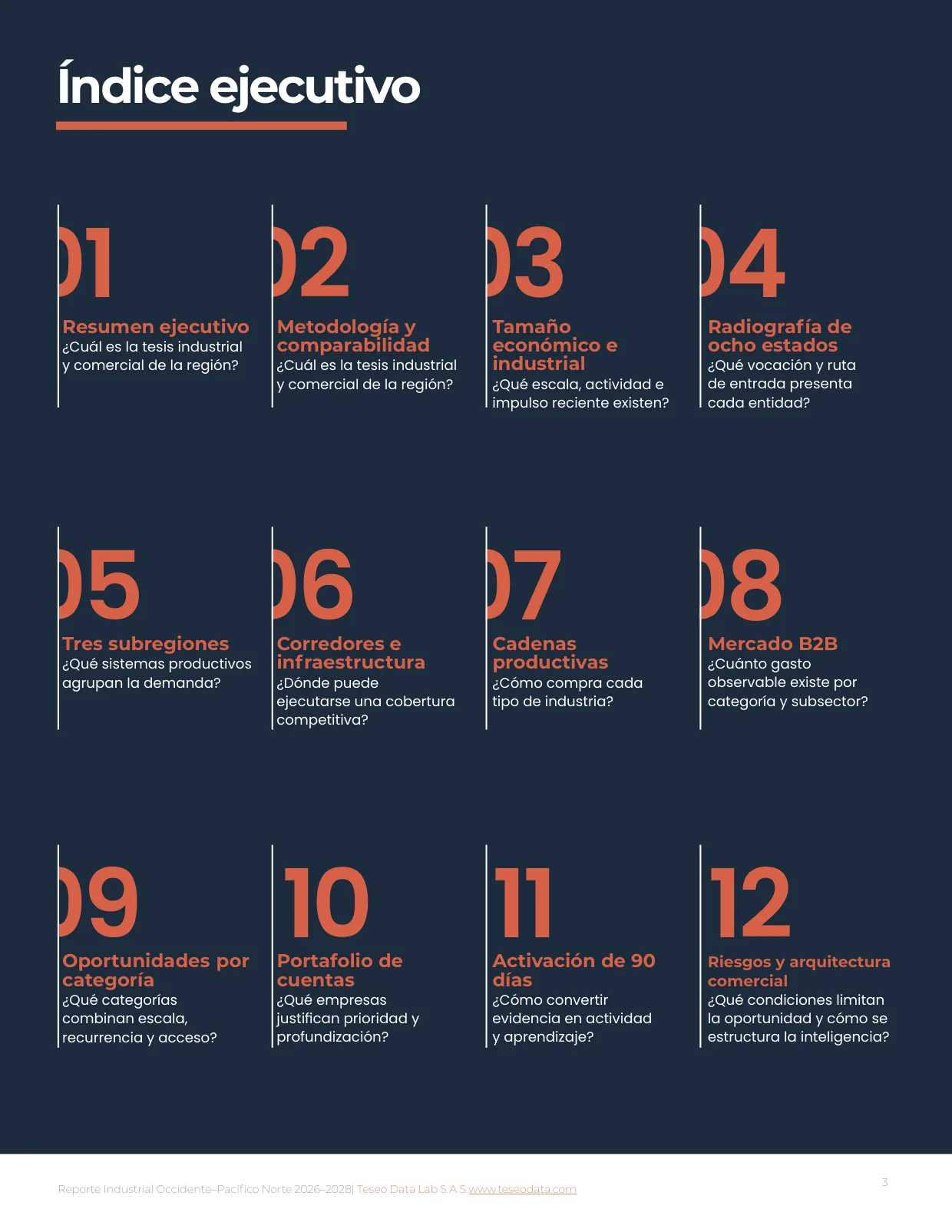 Página 3: índice ejecutivo de los doce capítulos